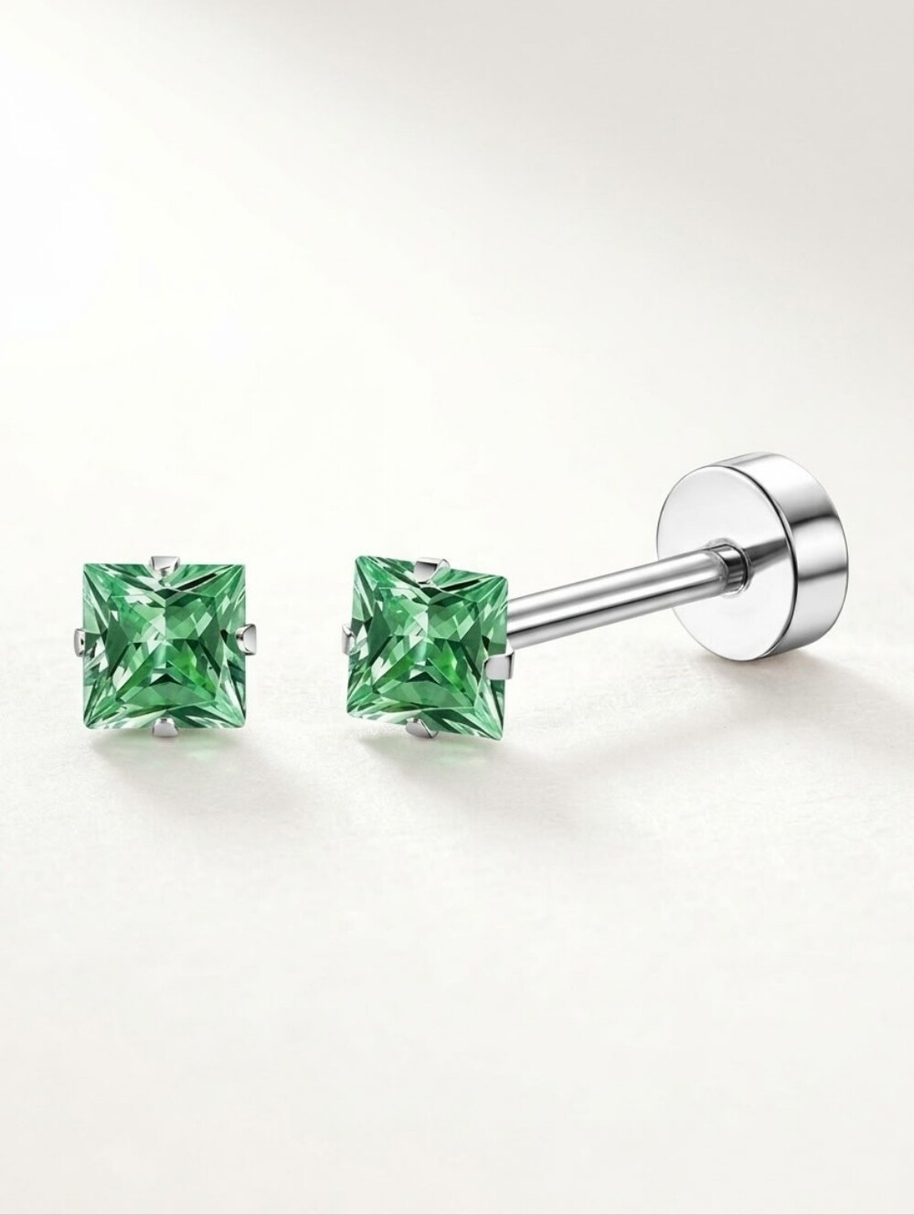 Flat Back Green Square-Cut Stud Earrings